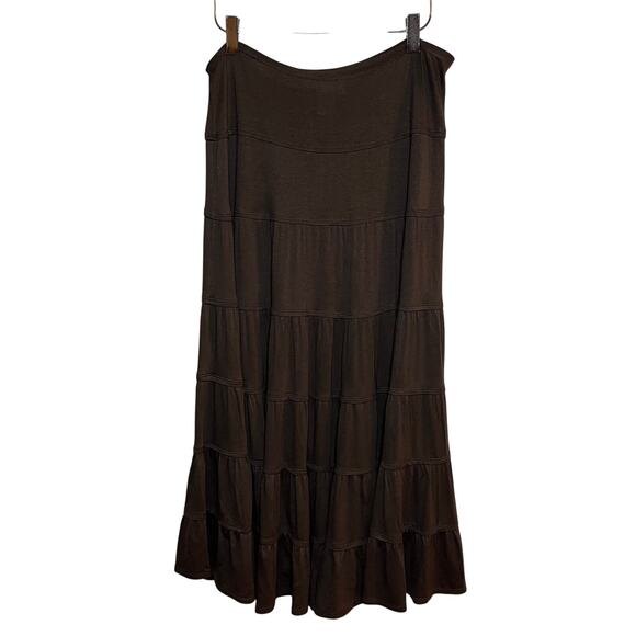 Y2K Tiered Ruffle Maxi Skirt Brown Sz Small Long Boho Cottage Ren Faire Festival - Picture 2 of 6